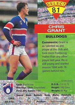 1994 Select AFL #81 Chris Grant Back